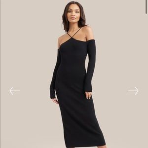NWT Aujani Cold Shoulder Halter Midi Dress - Black / S